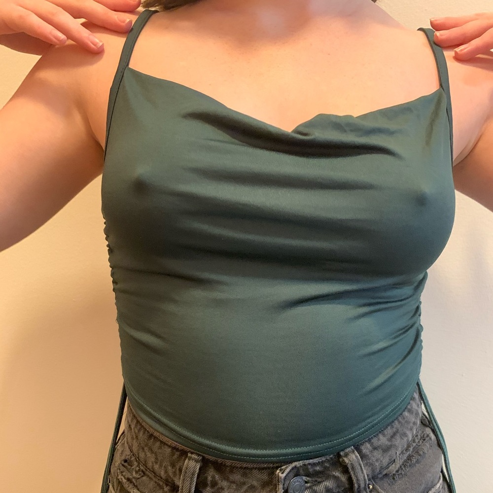 Super cute green cowl neck top!